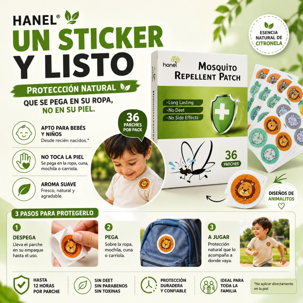 Hanel®| Pack 36 Parches Infantiles Repelente Mosquito