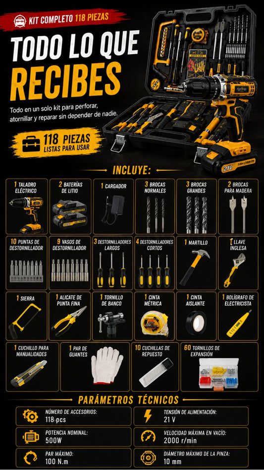 Kit De Herramientas con Taladro 118 Pz