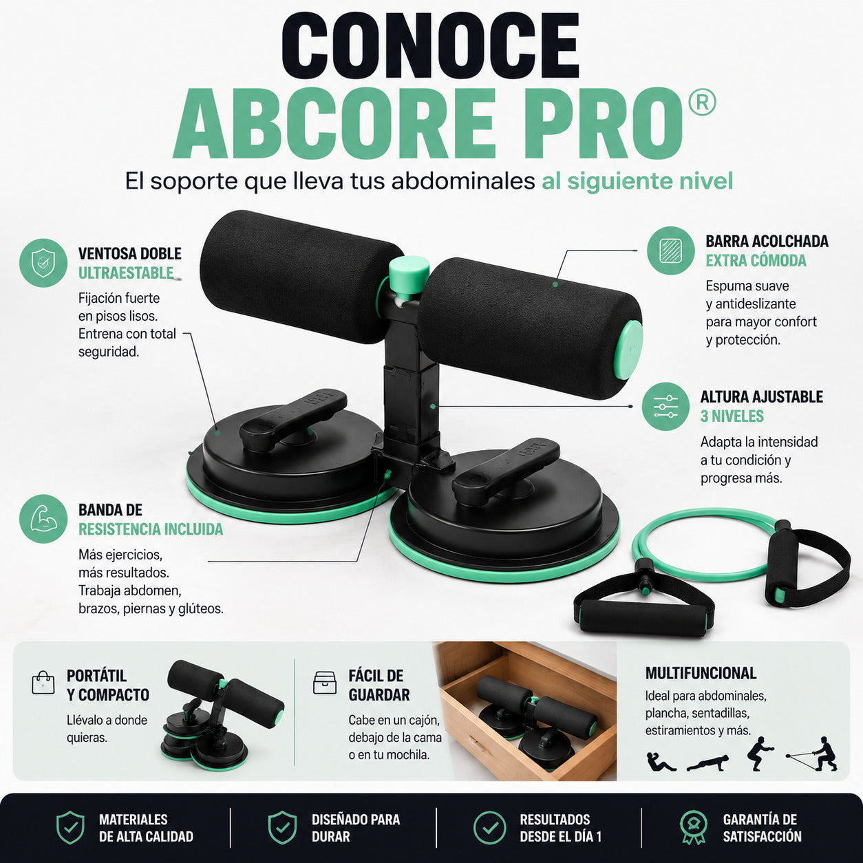 AbCore Pro® 💪 — Ejercitador Abdominal con Ventosa | Entrena en Casa | Sin Gym